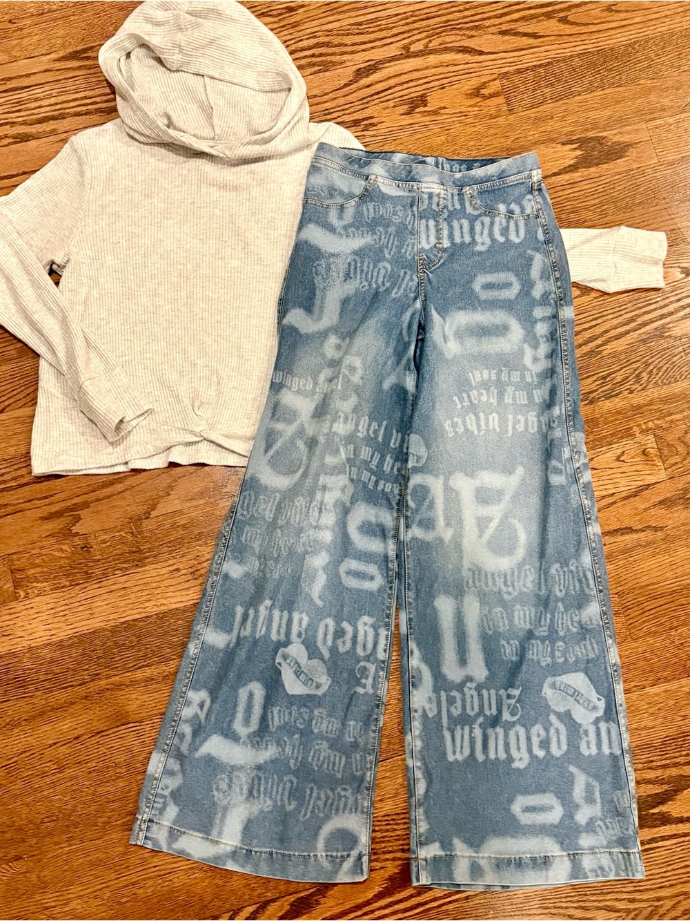 H&M Girls Wide Leg Graphic Jeans and Cropped Hoodie